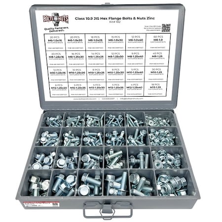 Boltsandnuts.Com Metric Class 10.9 JIS Hex Flange Frame Bolts & Nuts Assortment M6-M12 375 PCS Assortment Kit #182